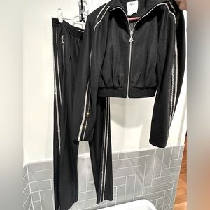 AREA Black with Diamond Accents Sweat Pant and Cropped Sweat Shirt
